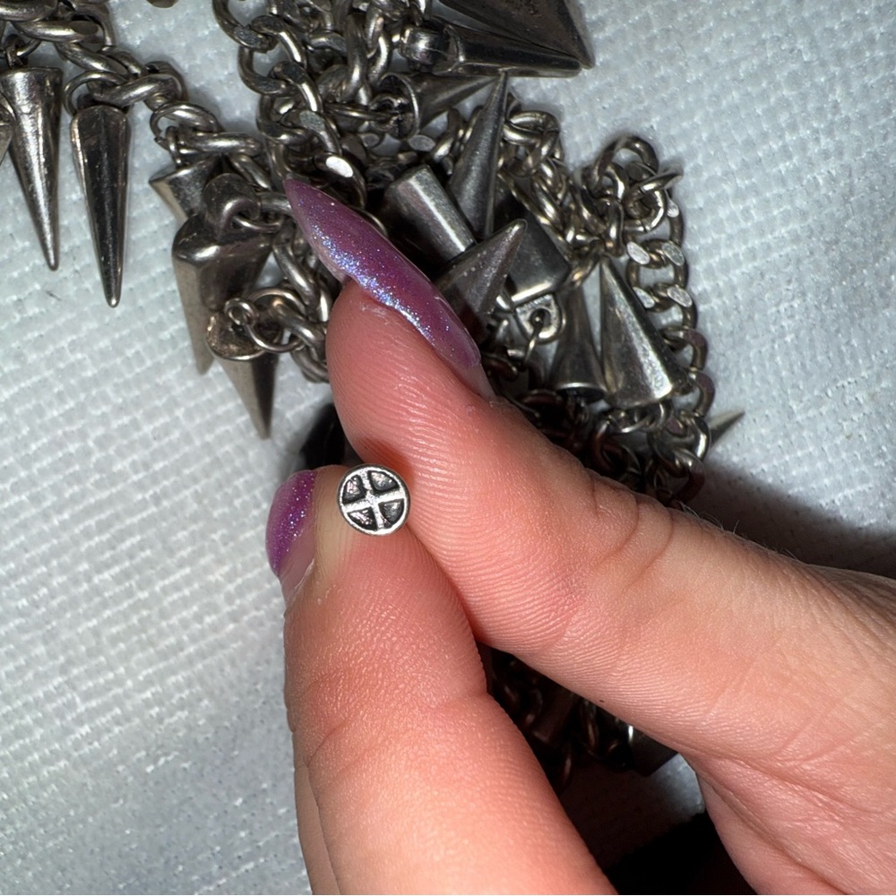 Stainless Steal 2 Chain Spiked Necklace - Picture 6 of 7